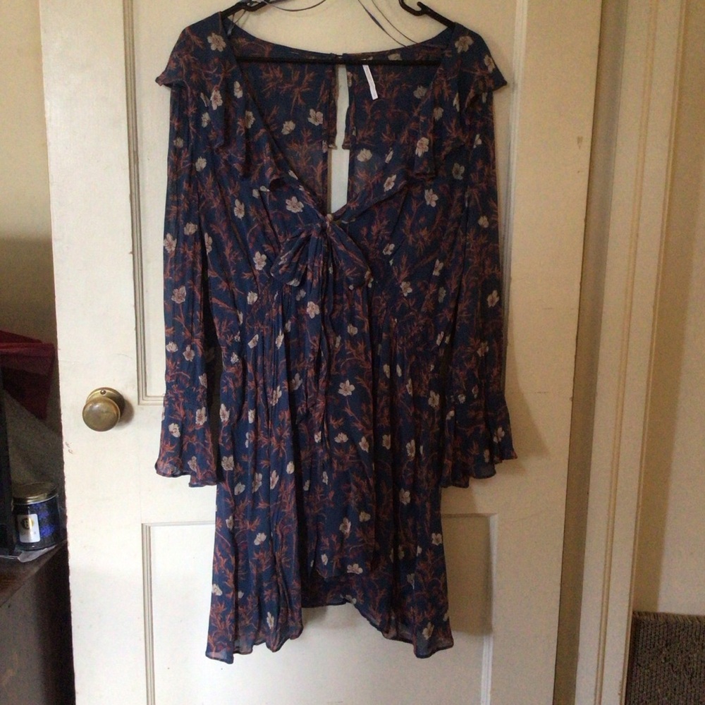 Free People Navy and Rust Floral Mini Dress